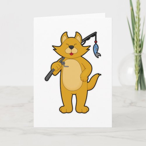 Cat at Fishing with Fishing rod  Fish Card