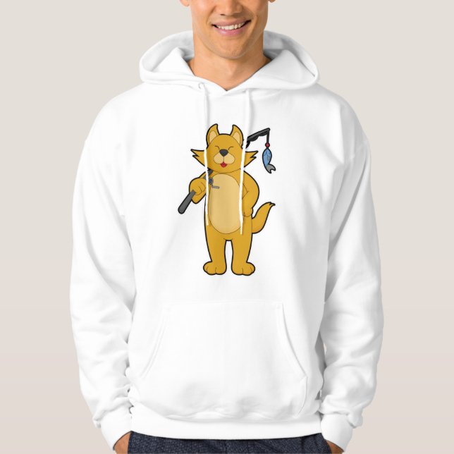 Cat at Fishing with Fishing rod & Fish Hoodie (Front)