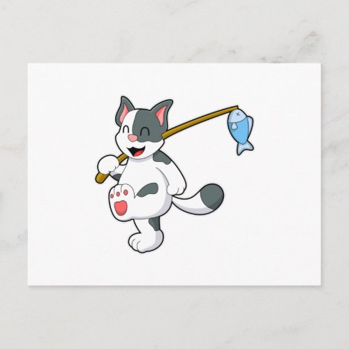 Cat at Fishing with Fishing rod Postcard