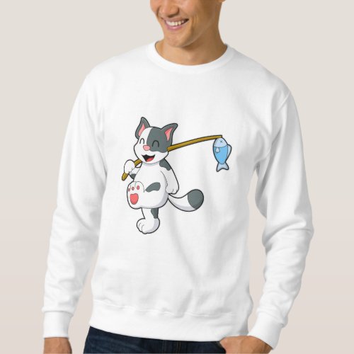 Cat at Fishing with Fishing rod Sweatshirt
