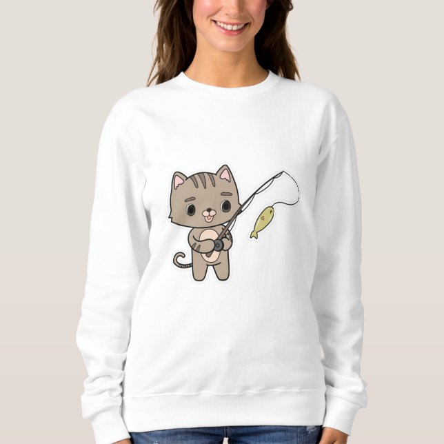 Cat at Fishing with Fishing rod Sweatshirt (Front)