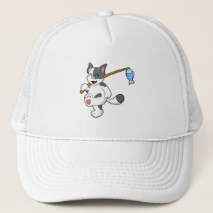 Cat at Fishing with Fishing rod Trucker Hat