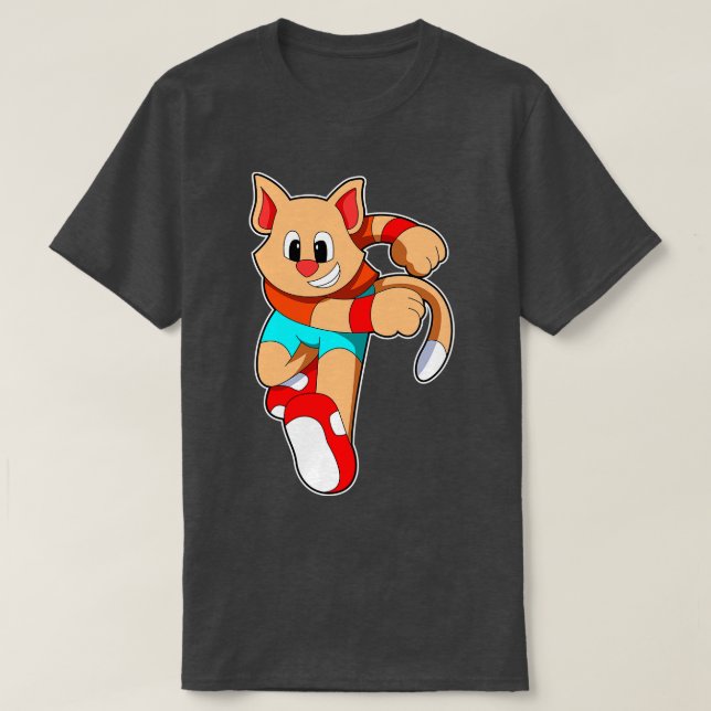 Cat at Fitness Jogging T-Shirt (Design Front)