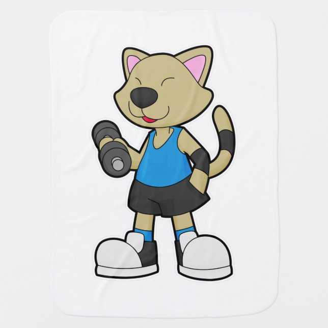 Cat at Fitness with Dumbbell Baby Blanket (Front)