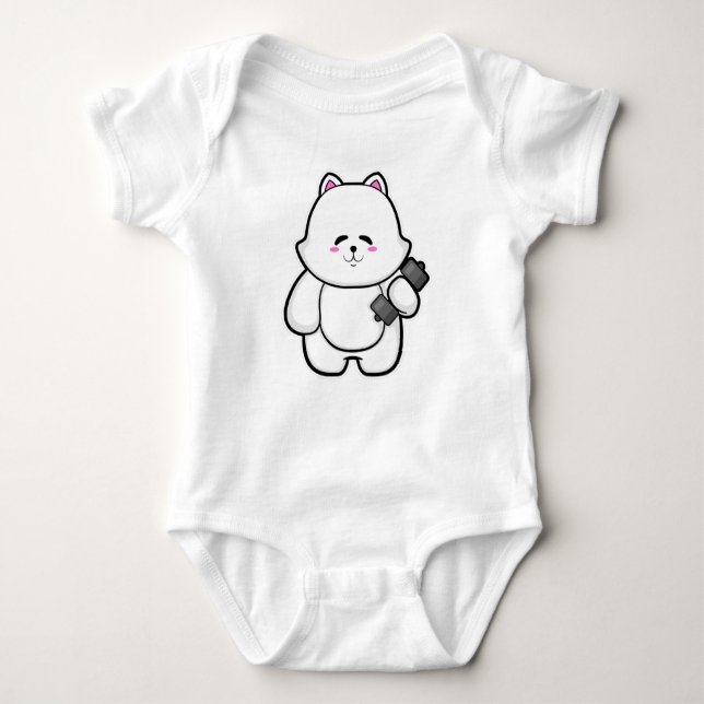 Cat at Fitness with Dumbbell Baby Bodysuit (Front)