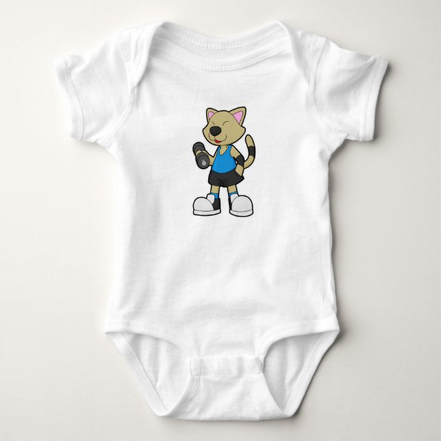 Cat at Fitness with Dumbbell Baby Bodysuit (Front)