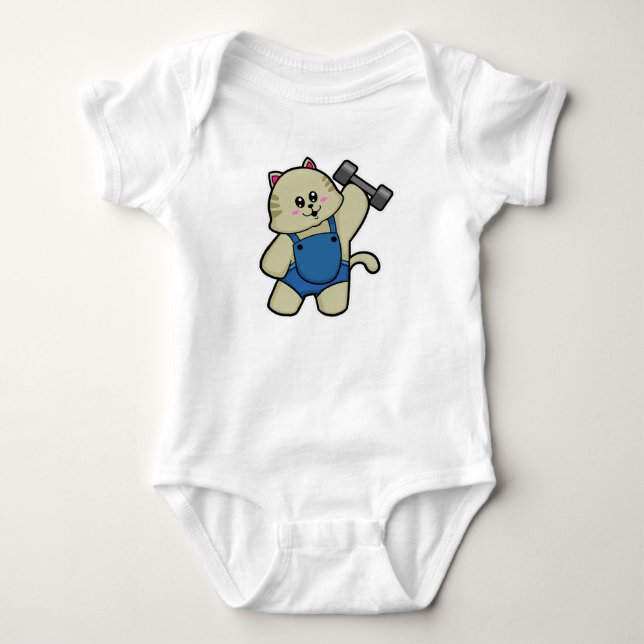 Cat at Fitness with Dumbbell Baby Bodysuit (Front)