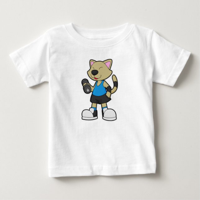 Cat at Fitness with Dumbbell Baby T-Shirt (Front)