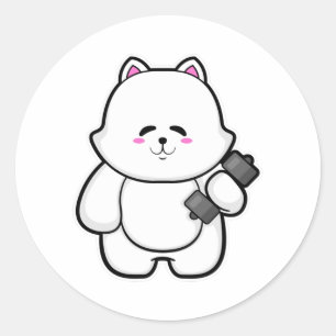 Cat at Fitness with Dumbbell Classic Round Sticker