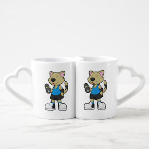 Cat at Fitness with Dumbbell Coffee Mug Set