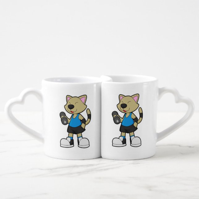 Cat at Fitness with Dumbbell Coffee Mug Set (Front Nesting)