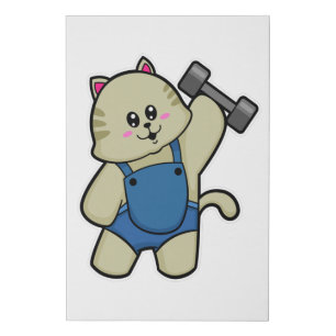 Cat at Fitness with Dumbbell Faux Canvas Print