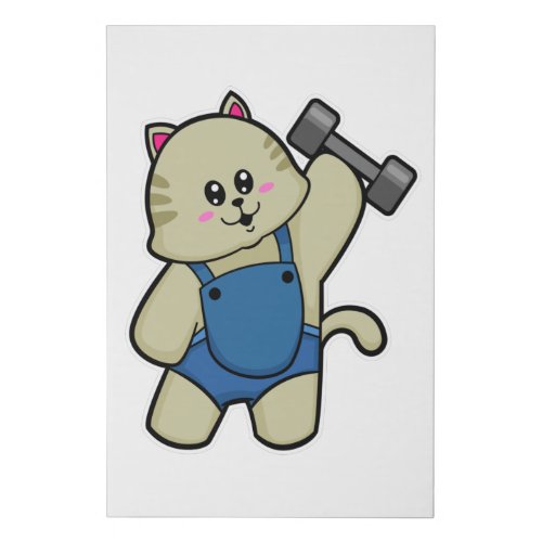 Cat at Fitness with Dumbbell Faux Canvas Print