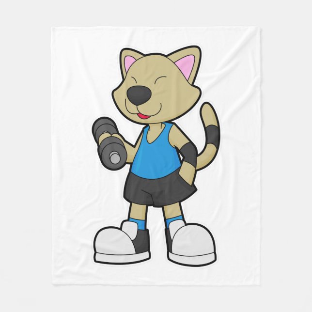 Cat at Fitness with Dumbbell Fleece Blanket (Front)