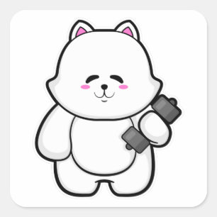 Cat at Fitness with Dumbbell Square Sticker