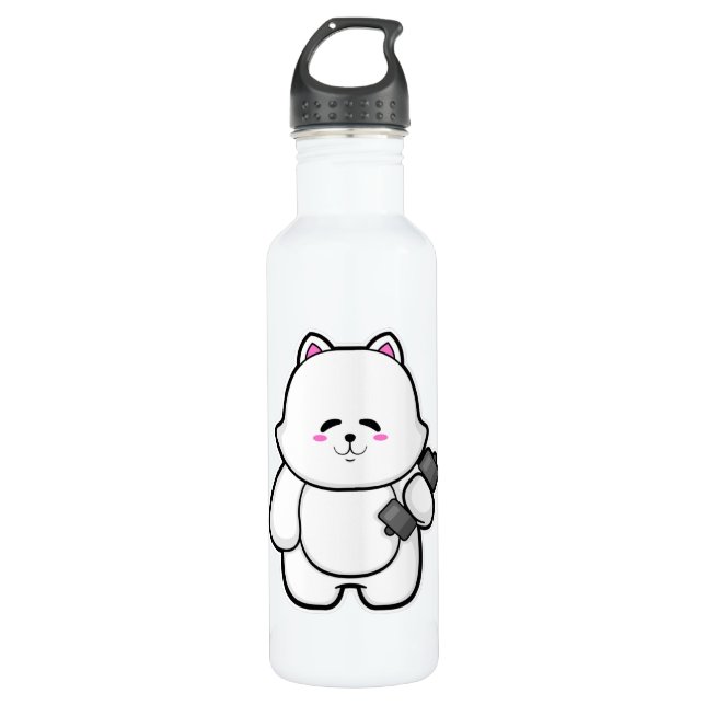 Cat at Fitness with Dumbbell Stainless Steel Water Bottle (Front)