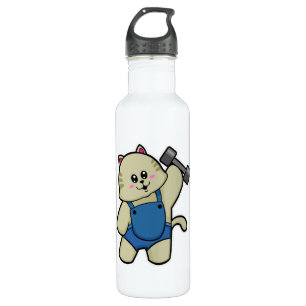 Cat at Fitness with Dumbbell Stainless Steel Water Bottle