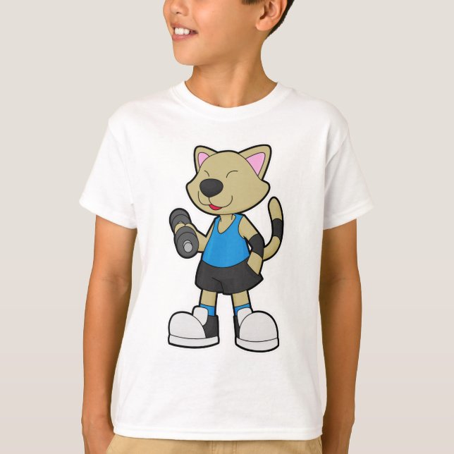 Cat at Fitness with Dumbbell T-Shirt (Front)