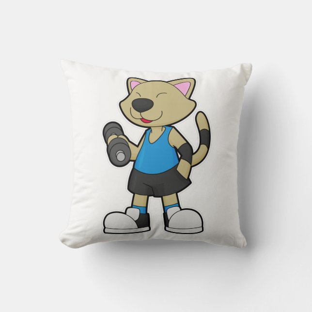 Cat at Fitness with Dumbbell Throw Pillow (Front)