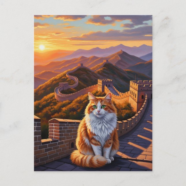 Cat at Great Wall of China Travel Postcard (Front)