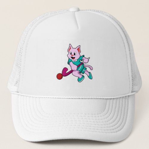 Cat at Hockey with Hockey stick Trucker Hat