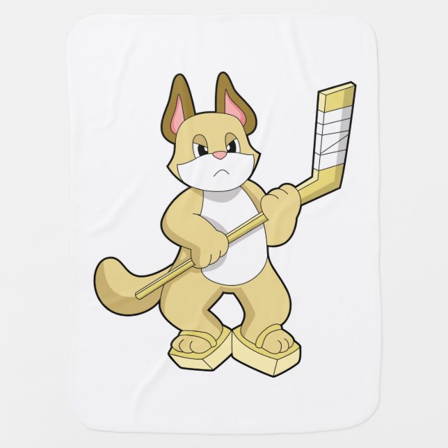 Cat at Ice hockey with Ice hockey stick Baby Blanket (Front)