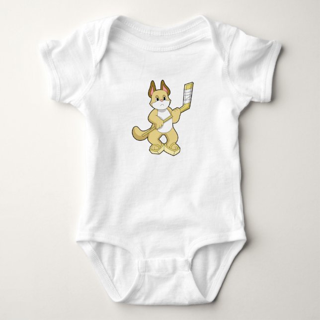 Cat at Ice hockey with Ice hockey stick Baby Bodysuit (Front)
