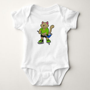 Cat at Ice hockey with Ice hockey stick Baby Bodysuit