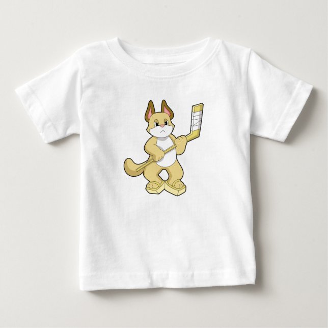Cat at Ice hockey with Ice hockey stick Baby T-Shirt (Front)