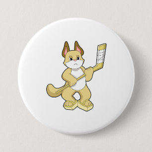 Cat at Ice hockey with Ice hockey stick Button