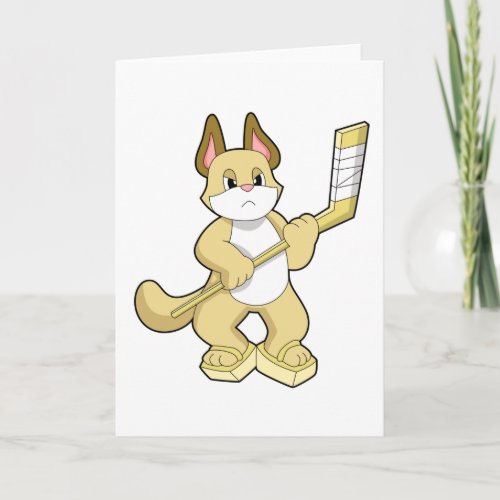 Cat at Ice hockey with Ice hockey stick Card