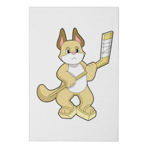 Cat at Ice hockey with Ice hockey stick Faux Canvas Print