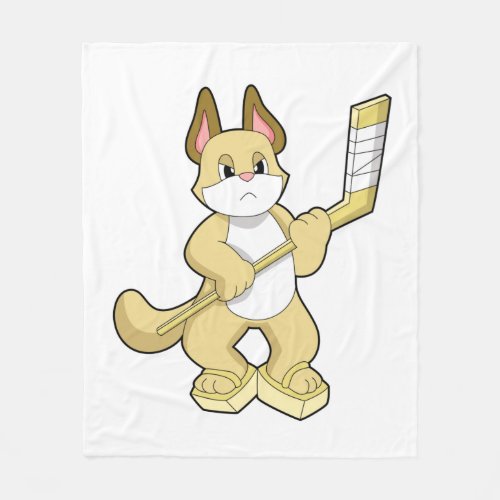 Cat at Ice hockey with Ice hockey stick Fleece Blanket