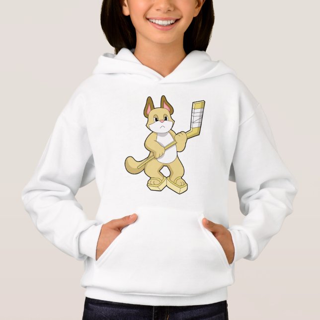 Cat at Ice hockey with Ice hockey stick Hoodie (Front)
