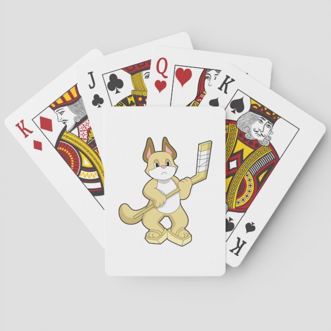 Cat at Ice hockey with Ice hockey stick Poker Cards (Back)