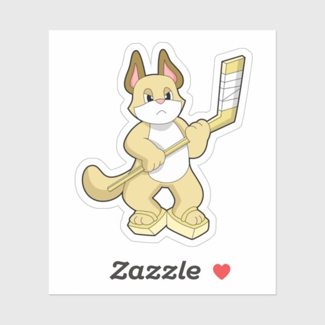 Cat at Ice hockey with Ice hockey stick Sticker (Sheet)