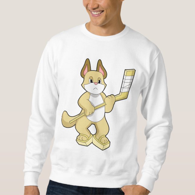 Cat at Ice hockey with Ice hockey stick Sweatshirt (Front)