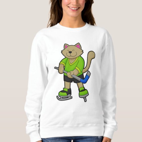 Cat at Ice hockey with Ice hockey stick Sweatshirt