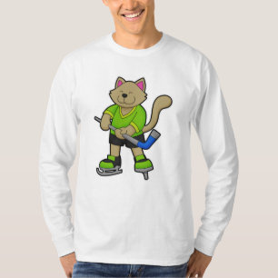 Cat at Ice hockey with Ice hockey stick T-Shirt