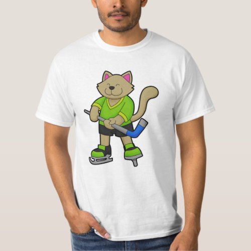 Cat at Ice hockey with Ice hockey stick T_Shirt