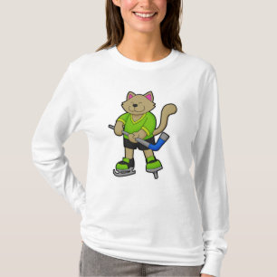Cat at Ice hockey with Ice hockey stick T-Shirt