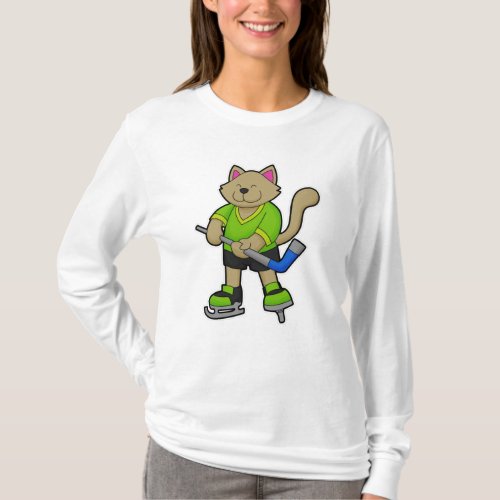 Cat at Ice hockey with Ice hockey stick T_Shirt