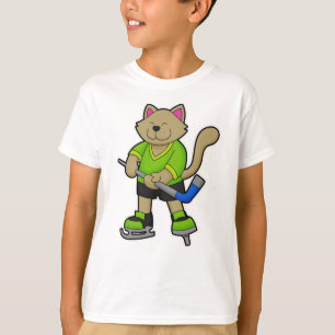 Cat at Ice hockey with Ice hockey stick T-Shirt