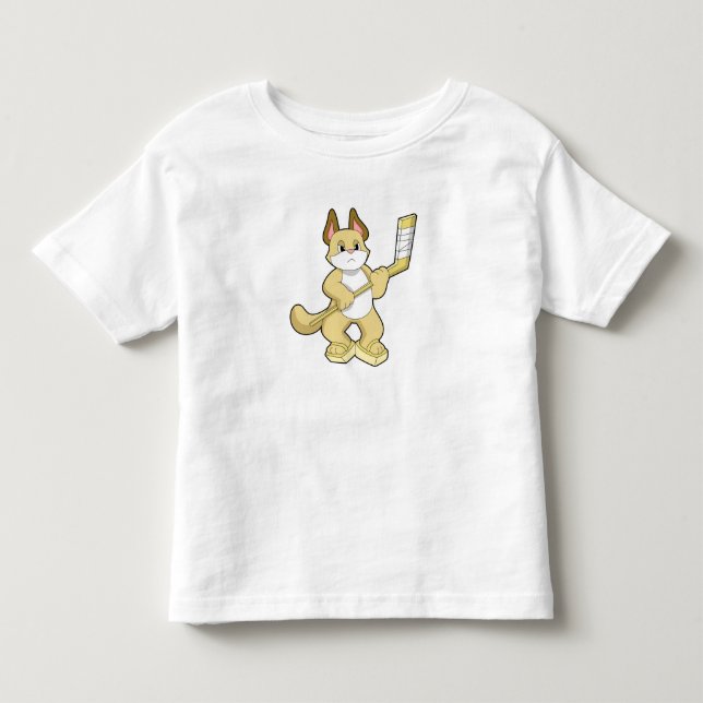 Cat at Ice hockey with Ice hockey stick Toddler T-shirt (Front)