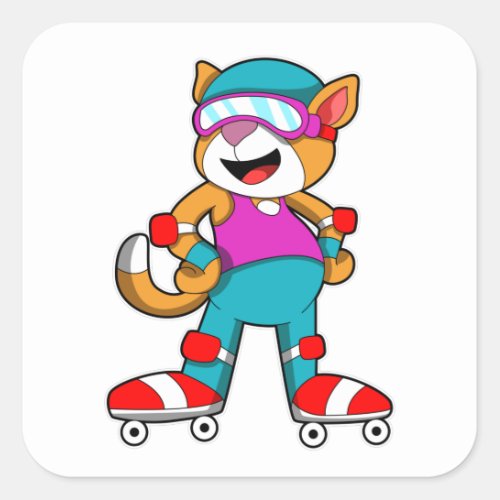 Cat at Inline skating with Inline skates Square Sticker