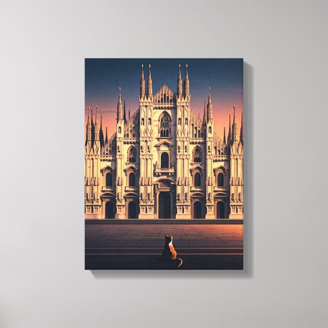 Cat at Milan Duomo Stretched Canvas Print (Front)