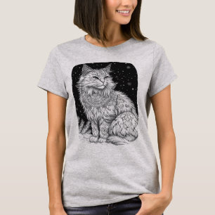 Cat at night under magical starry sky T-Shirt