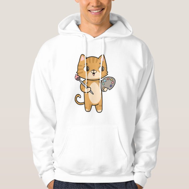 Cat at Painting with Colour & Brush Hoodie (Front)