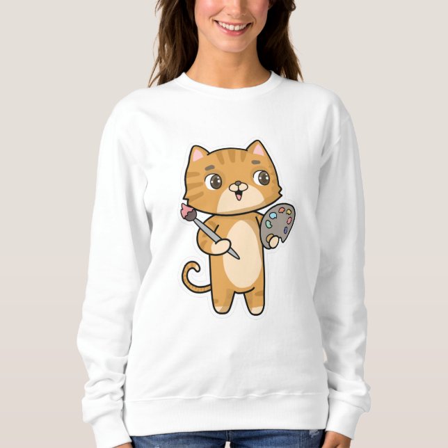Cat at Painting with Colour & Brush Sweatshirt (Front)