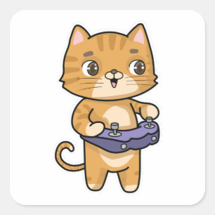 Cat at Playing with Controller Square Sticker